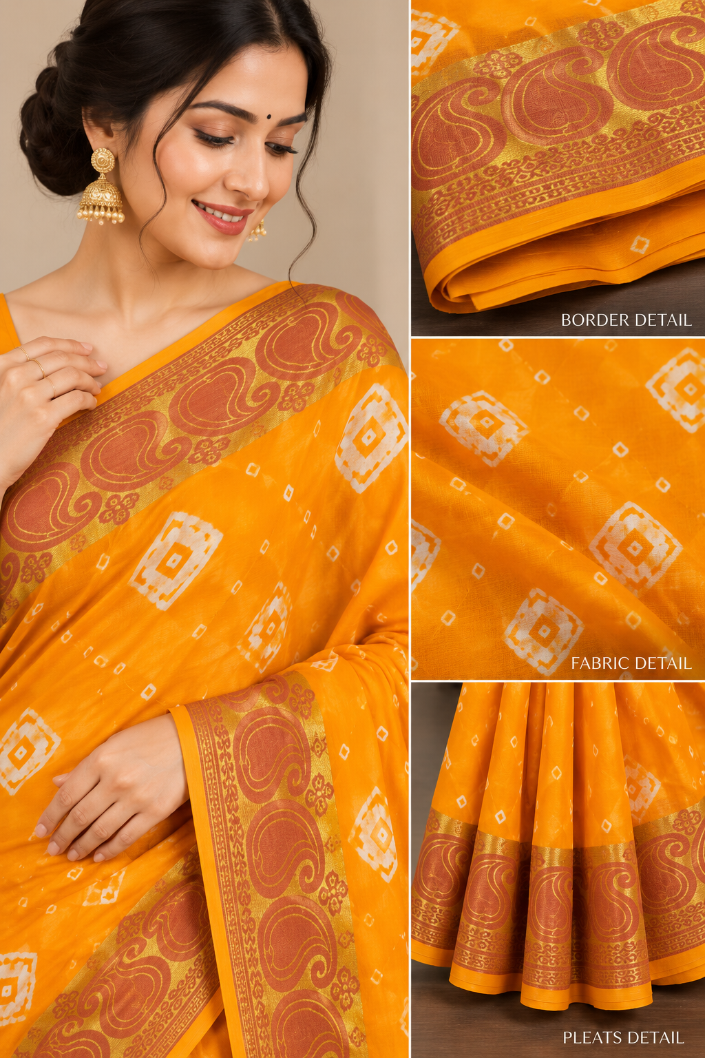 Yellow Cotton Bandhani Saree
