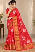 Red Cotton Bandhani Saree