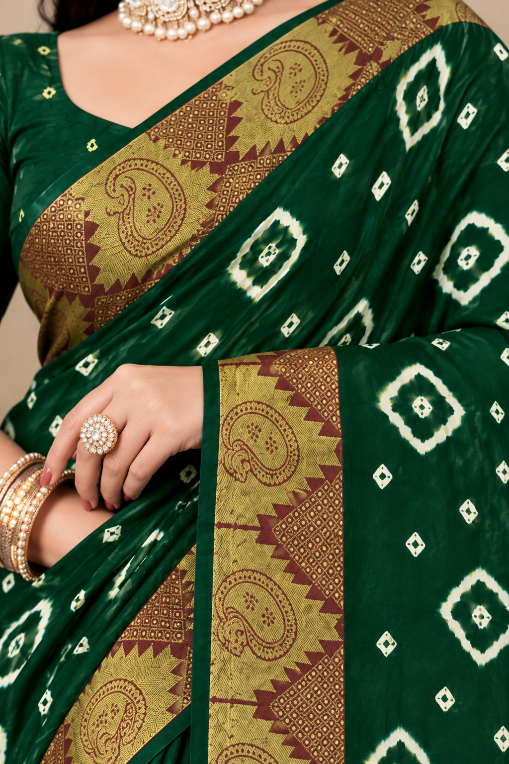 Green Cotton Bandhani Saree