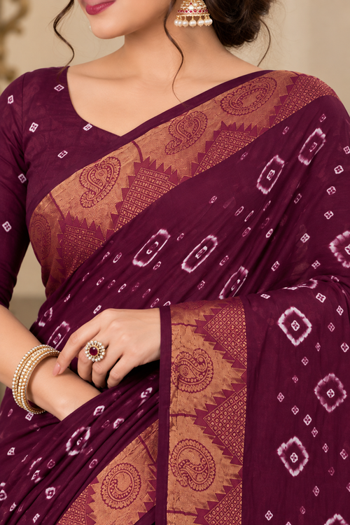 Maroon Cotton Bandhani Saree
