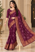 Maroon Cotton Bandhani Saree